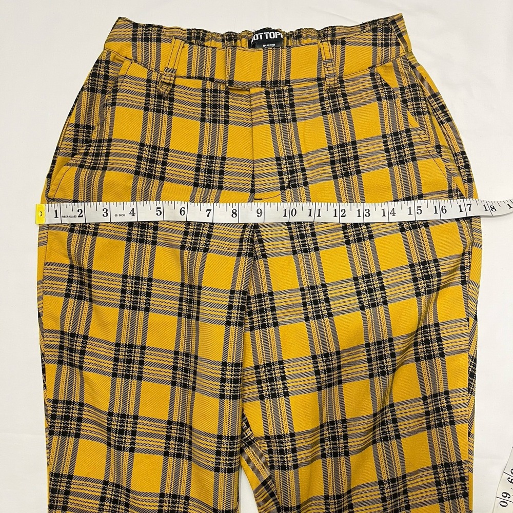 Hot Topic Yellow Black Plaid Skinny Trousers XS High Rise Tartan Pants Clueless - Picture 5 of 5